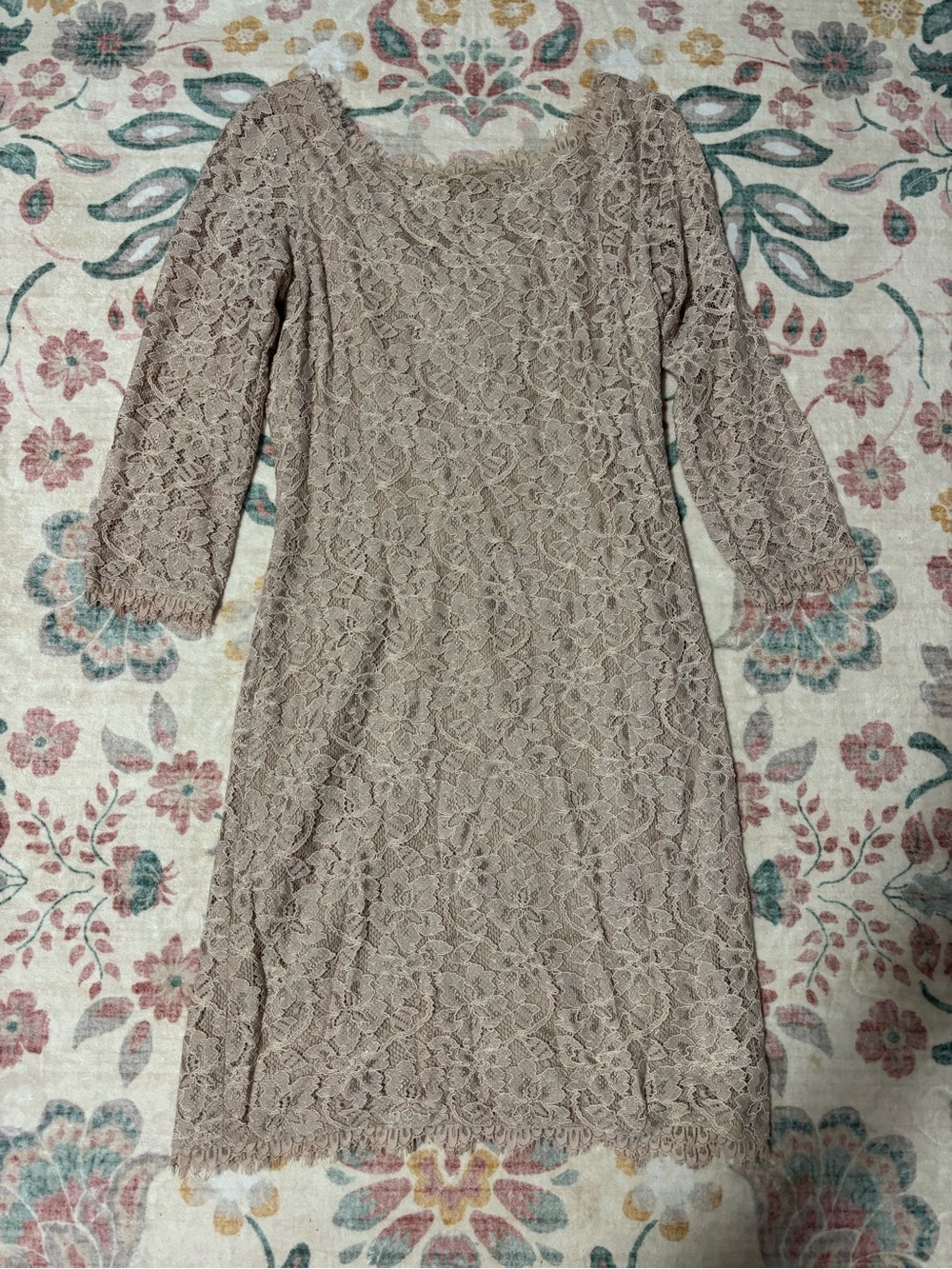 Diane Von Furstenberg Taupe Lace Long-Sleeve Sheath Dress